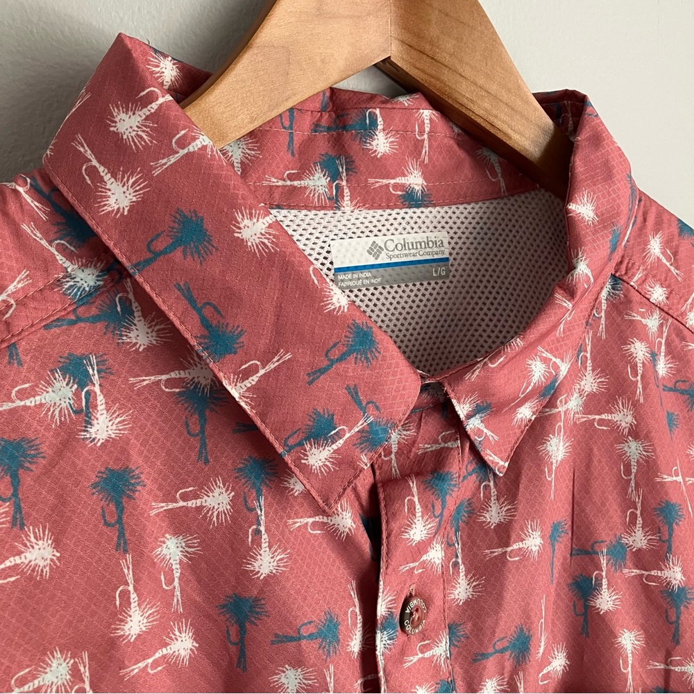 Columbia PFG Super Slack Tide Camp Shirt Mens Large Pink Fly Fishing Beach UPF